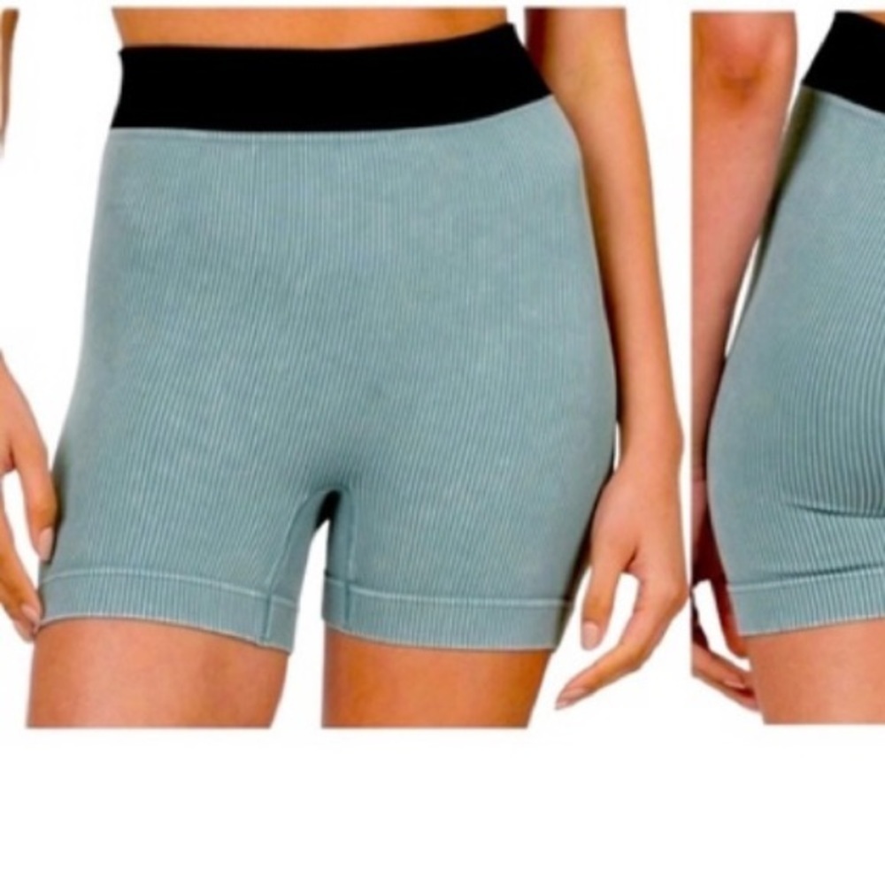 ZENANA blue gray washed ribbed shorts